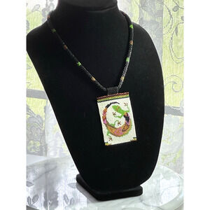 Necklace Rainbow GECKO GEKKO LIZARD REPTILE Miyuki Delica Glass Beads Handwoven